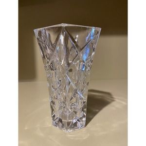 Vintage Approx. 10" Lead‎ Crystal Flower Hexagonal Vase